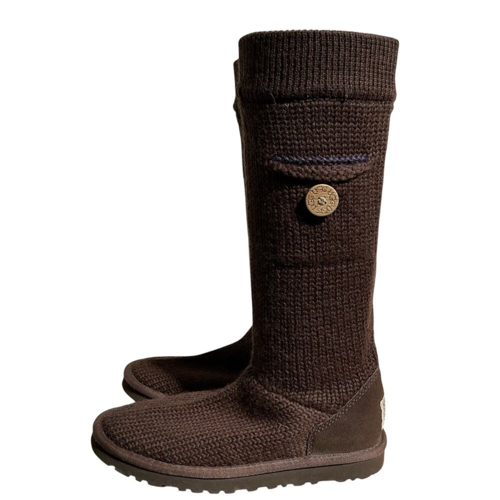 UGG Australia Womens Classic Cardy Brown Sheepskin Knit Boot 5817 Sz 6 EUC NWOT